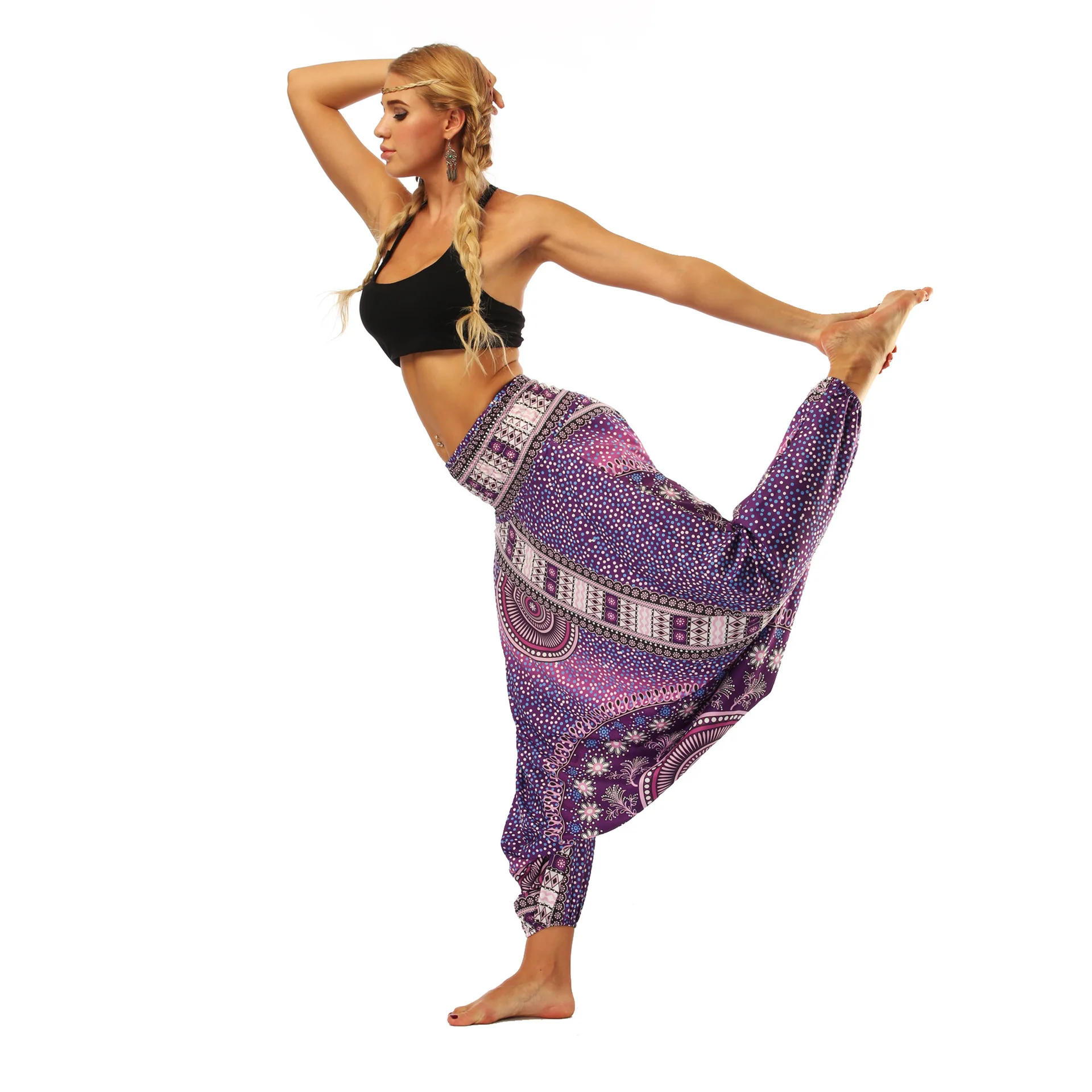 High Quality 2024 Women's Ethnic Style Digital Printed Lantern Pants Loose Fitness Yoga Pants High Waist Crotch Dance Pants Y2K