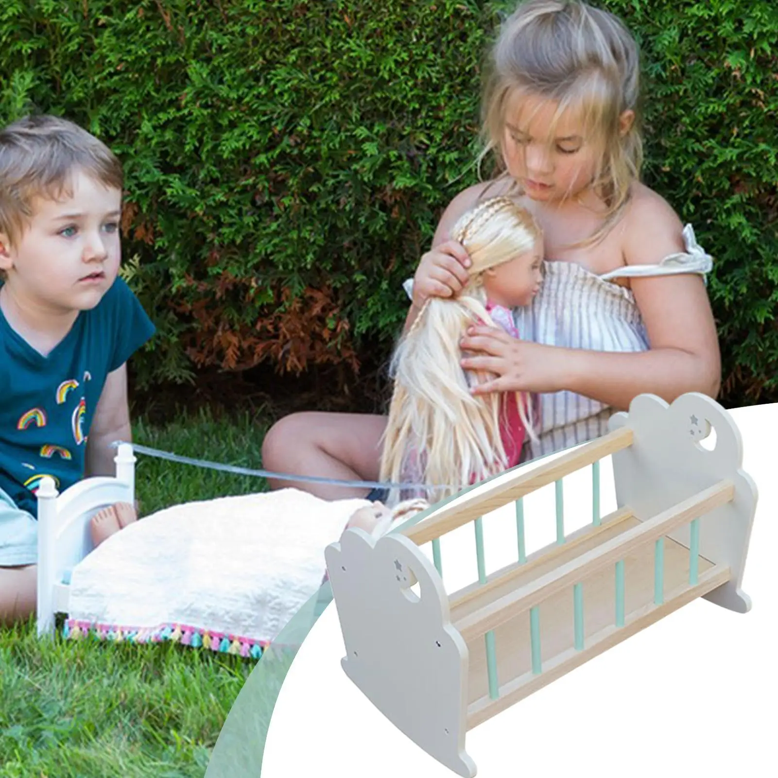 Cuna de muñeca, muebles para dormir de madera en miniatura, cuna realista, juguete para dormir, muebles, accesorios para niños pequeños, niñas y niños, casa de muñecas