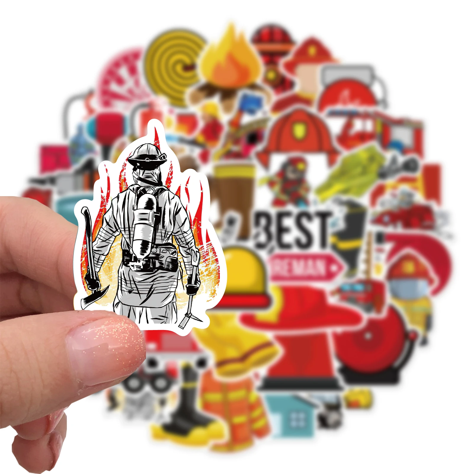 50pcs Pack Cartoon Firefighter Sticker Vinyl Waterproof for Water Bottle Laptop Scrapbooking Luggage Guitar Skateboard