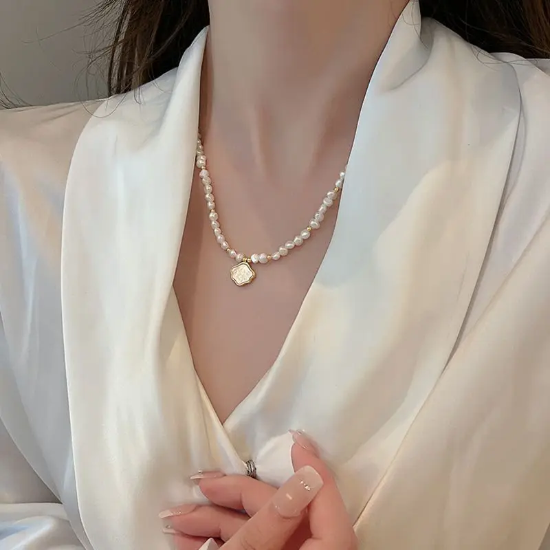 Ожерелье из пресноводного жемчуга в стиле барокко, элегантный темперамент, интернет-знаменитость, простая цепочка на шею в форме пресноводного ракушки с облаком