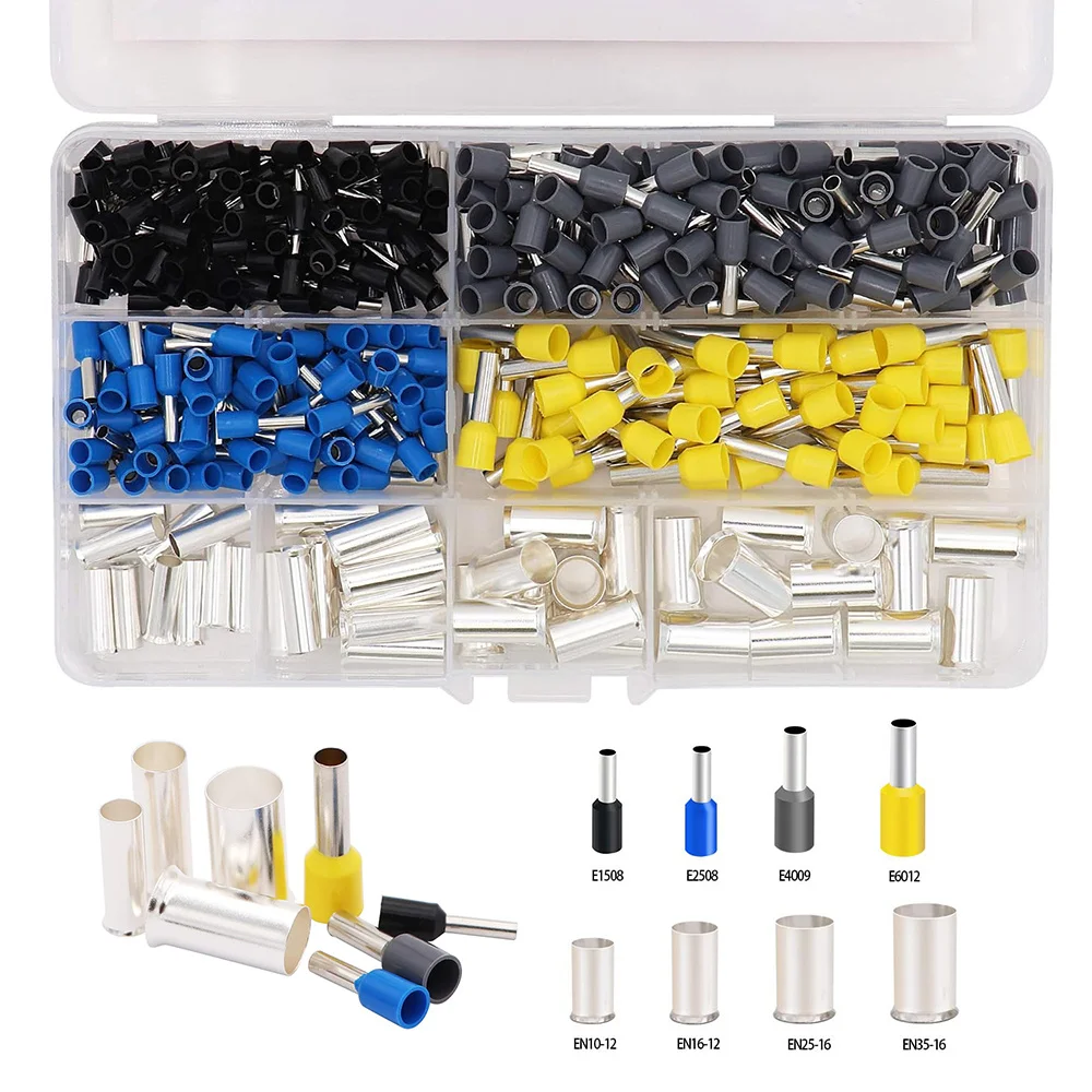 400pcs AWG(2 4 6 8 10 12 14 16) Silver Plated Copper Wire Ferrules Kits Crimp Terminal Connector Sleeves Insulated Cable Ferrule