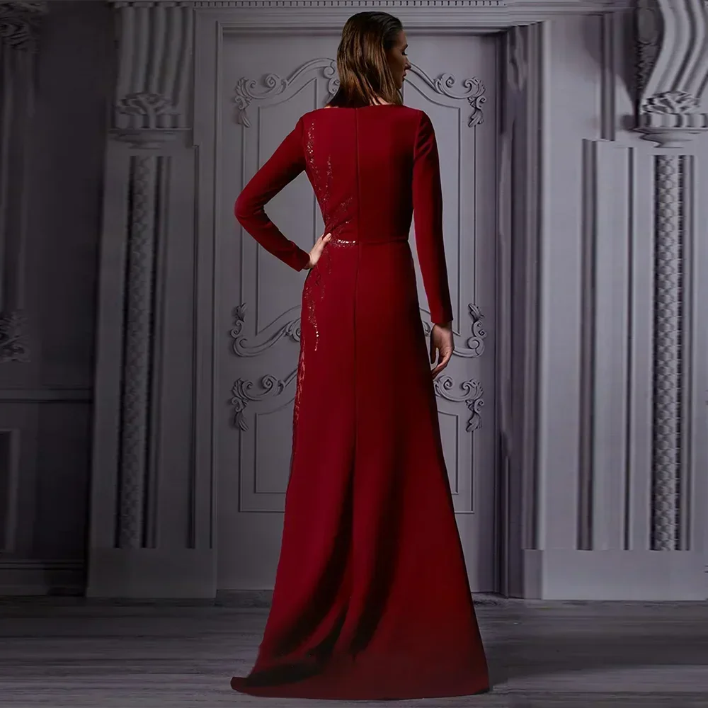 تخصيص رائعة الخرز مطرزة حورية البحر فساتين الحفلات المسائية مع عنابي س الرقبة طويلة الأكمام موضة طول الأرض Pr #3