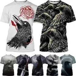 New Crow Short-sleeve T-shirts Men's Casual Fashion Animal Printed T Shirt Black Bird Harajuku Streetwear Top Animel Graphic Tee