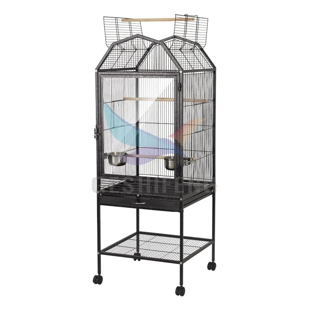 Iron Wire Square Tube Birdhouse With Tray Feeders Wheels Parrot bird cage  breeding cage starling large ornamental villa