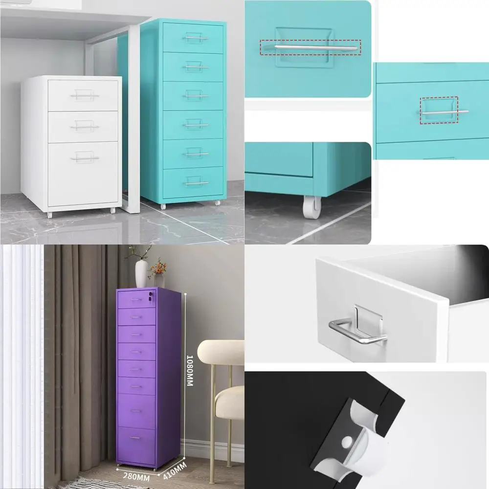 خزانة تخزين آمنة من الفولاذ مع قفل، ثمانية أدراج، اللون: أزرق