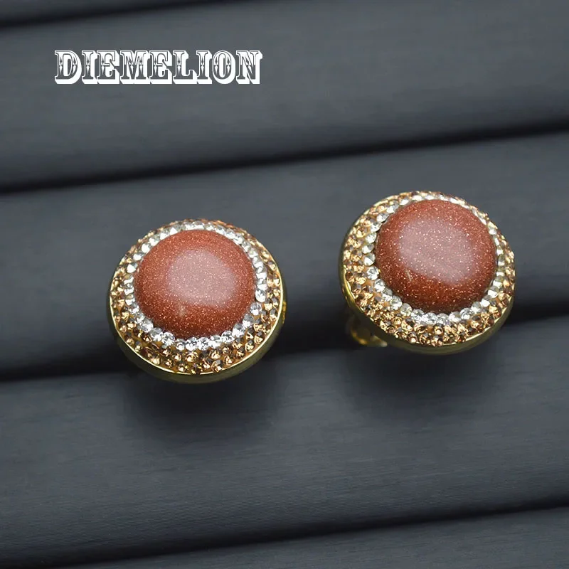 Natural Gold Sand Stone Rings Round Shape Gold Plated Open Adjustable Stone Ring for Women Men Unusual Jewerly