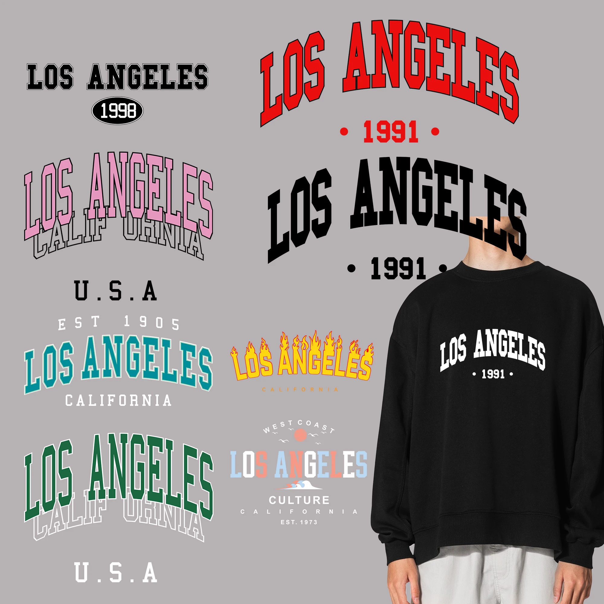 LOS ANGELES Personalized Letter Sticker Iron On Patches Heat Transfer t-Shirt Parches Ropa Diy Heat-Adhesive Clothing Patches