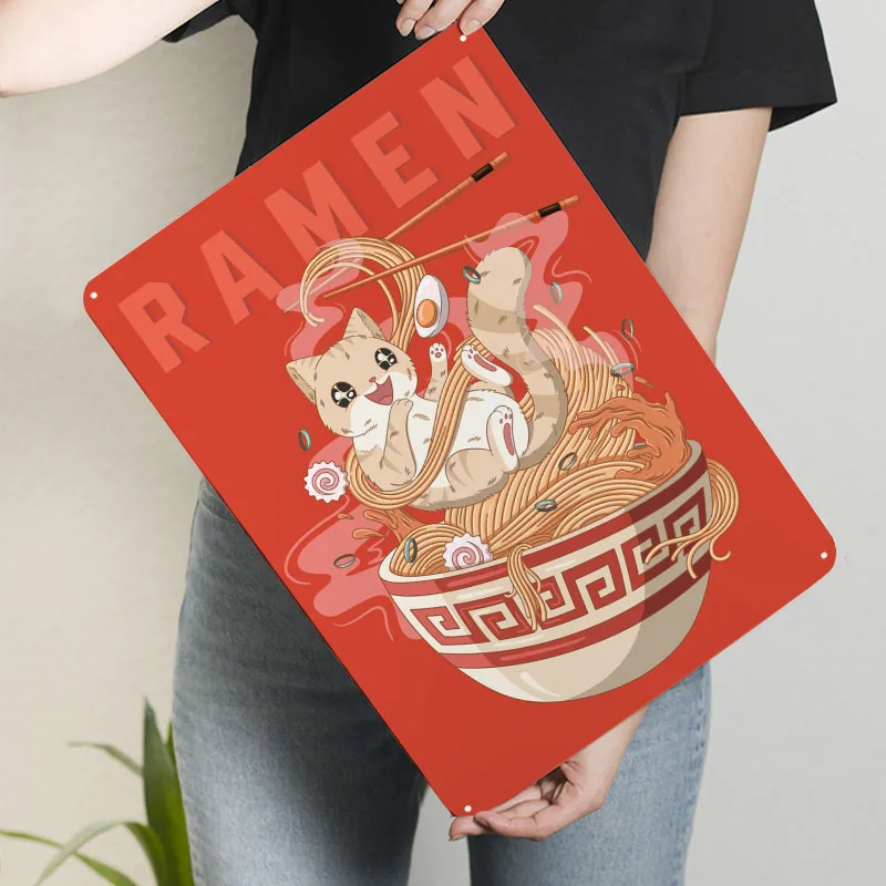 رامين الغذاء الياباني لطيف علامة الطباعة ملصق معدني ديكور لتزيين الغرفة علامات القصدير المعدنية المخصصة لديكور الحائط الرجعية #3