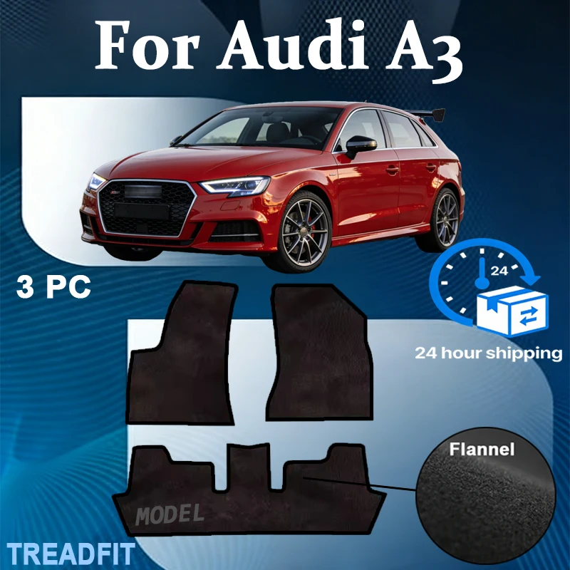 Nylon Car Floor Mat For Audi A3 2013-2020 sedan 8V Saloon Polyester suede Anti Slip black Backing red Binding Trim Edge