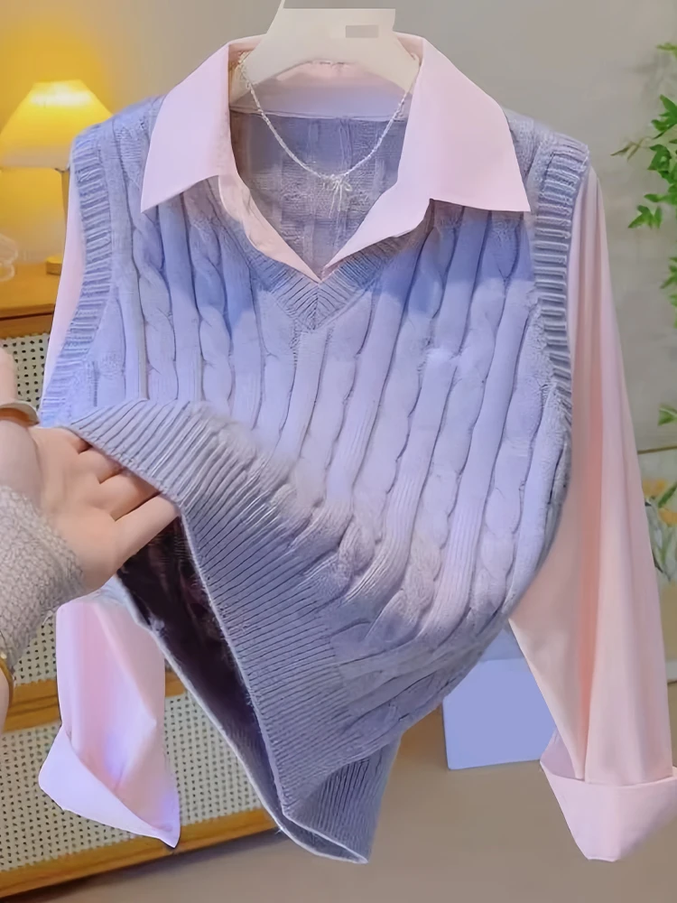 Faionable malha ne colete irt feminino outono nova cor sle blo casual solto ajuste respirável longo sve irt