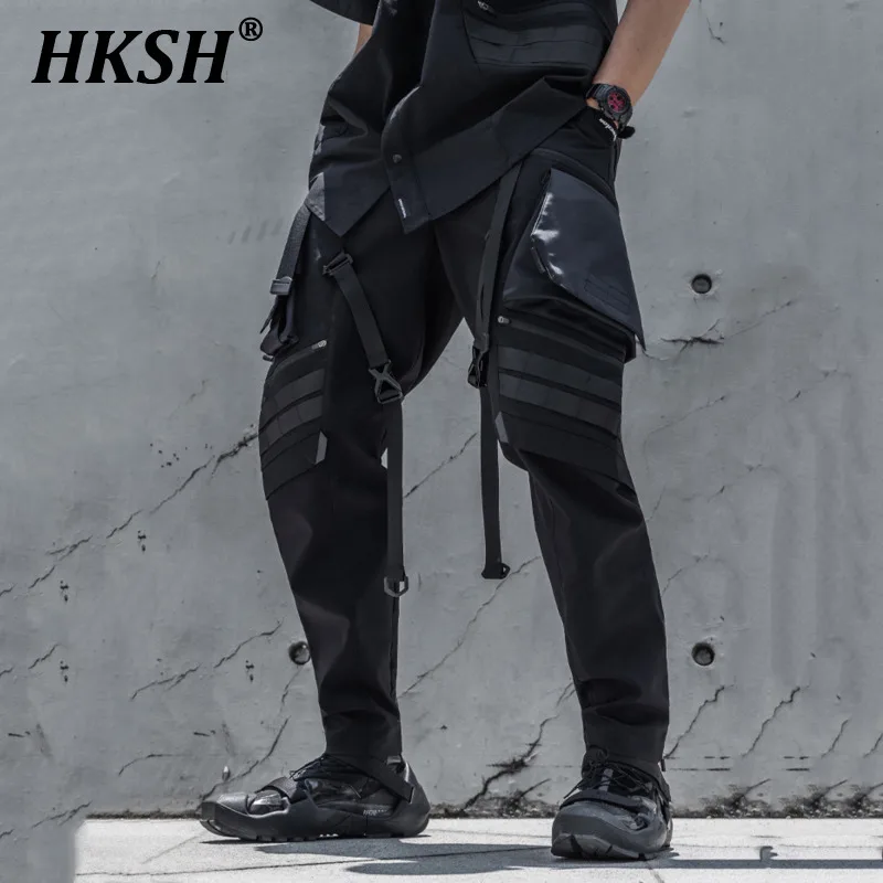 HKSH Men's Tide Punk Dark Four Seasons Techwear Outdoor Waterproof Multi Pocket Belt Safari Style Cargo Pants Fashion Ins HK1944