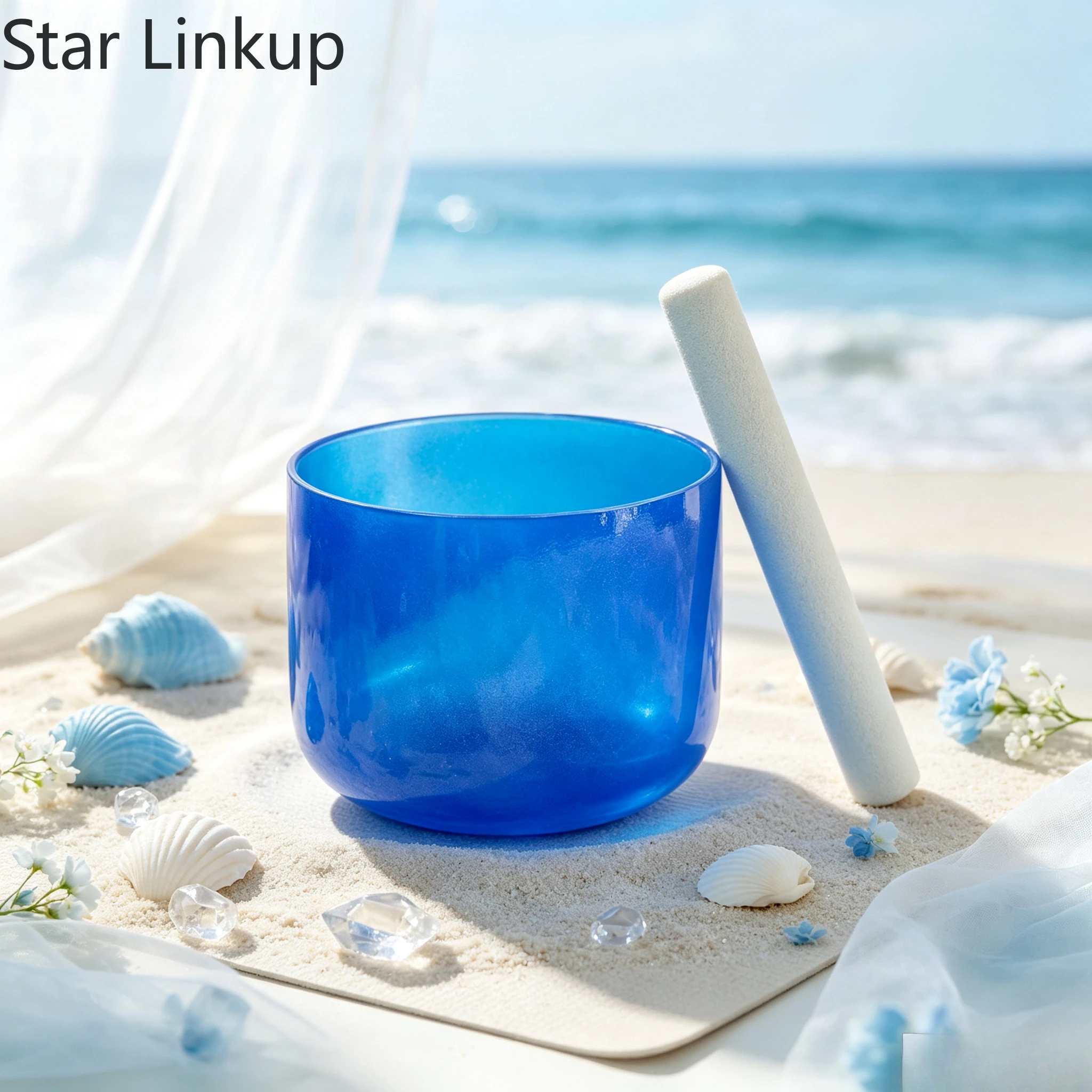 Star Linkup 7 Inch Hyaline Ice Blue Quartz Crystal Chakra Singing Bowl, available in standard 440Hz and therapeutic 432Hz frequencies. Rich and lasting resonance optimizes chakra alignment, releases inner stress