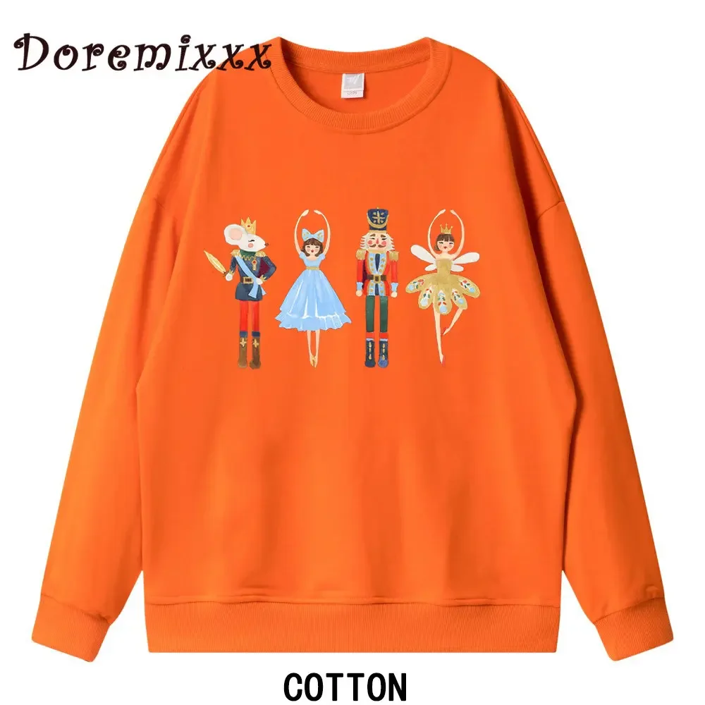 Women Loose O-Neck Nutcracker Sweatshirt Cotton Long Sleeve Casual Female Simple Pullovers Sugar Plum Fairy Hoodies Christmas