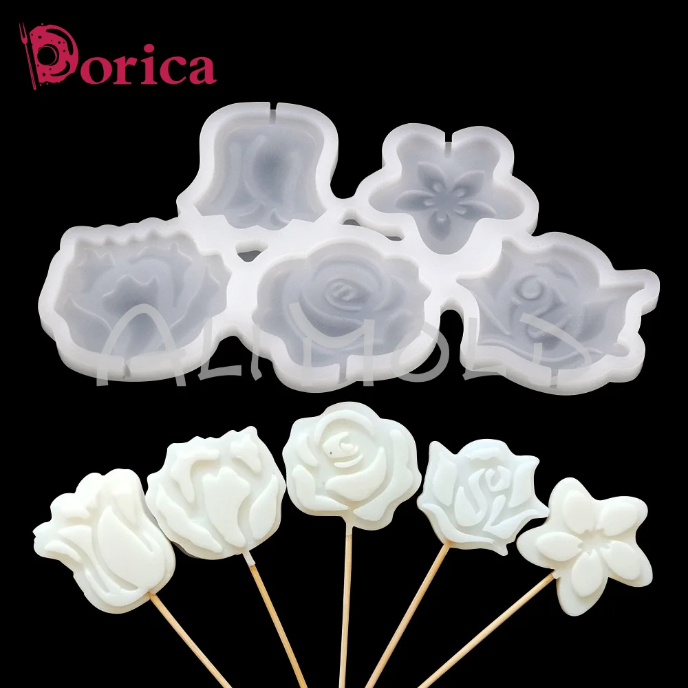 Dorica Flower Rose Lollipop Epoxy Mold Chocolate Silicone Cake Mould Cake Decorating Tools Kitchen Accessories Bakeware