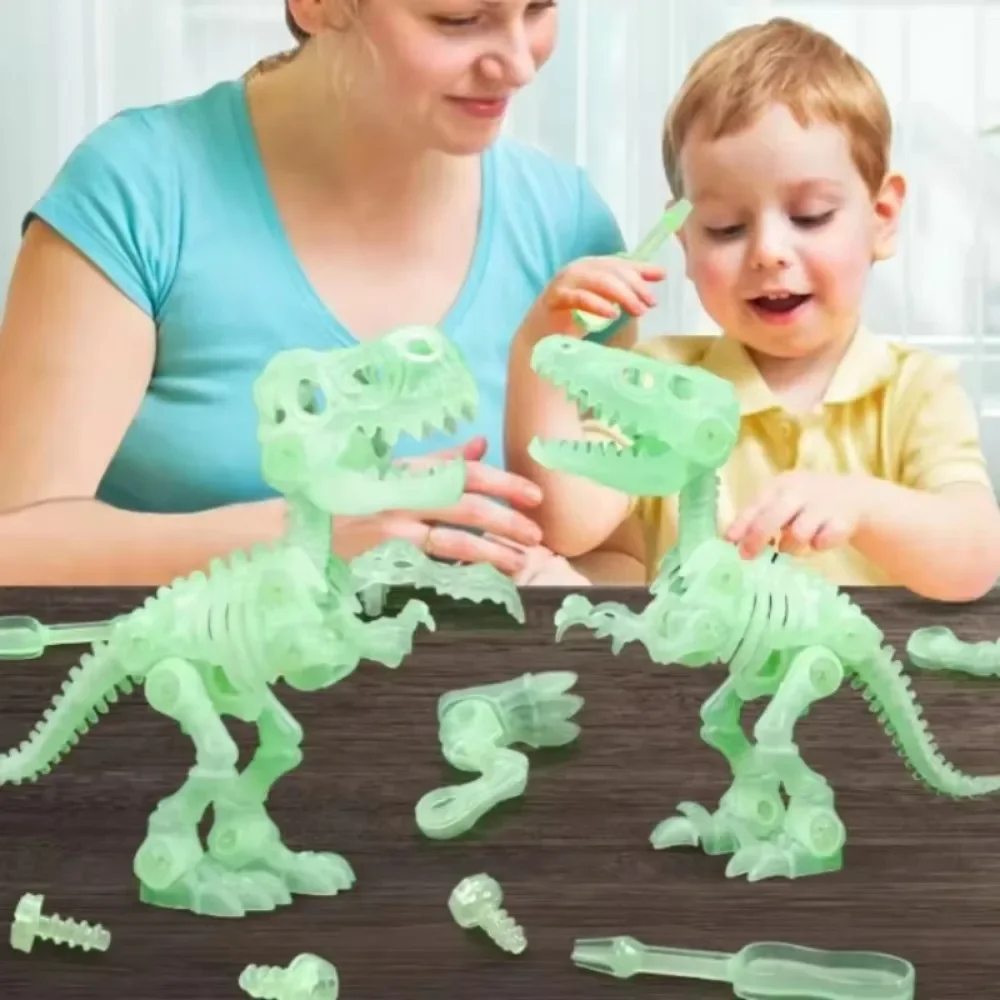 2Pcs Christmas Simulation Luminous Dinosaur Skeleton Set Model Children's DIY Dinosaur Skeleton Toys for Christmas Birthday Gift