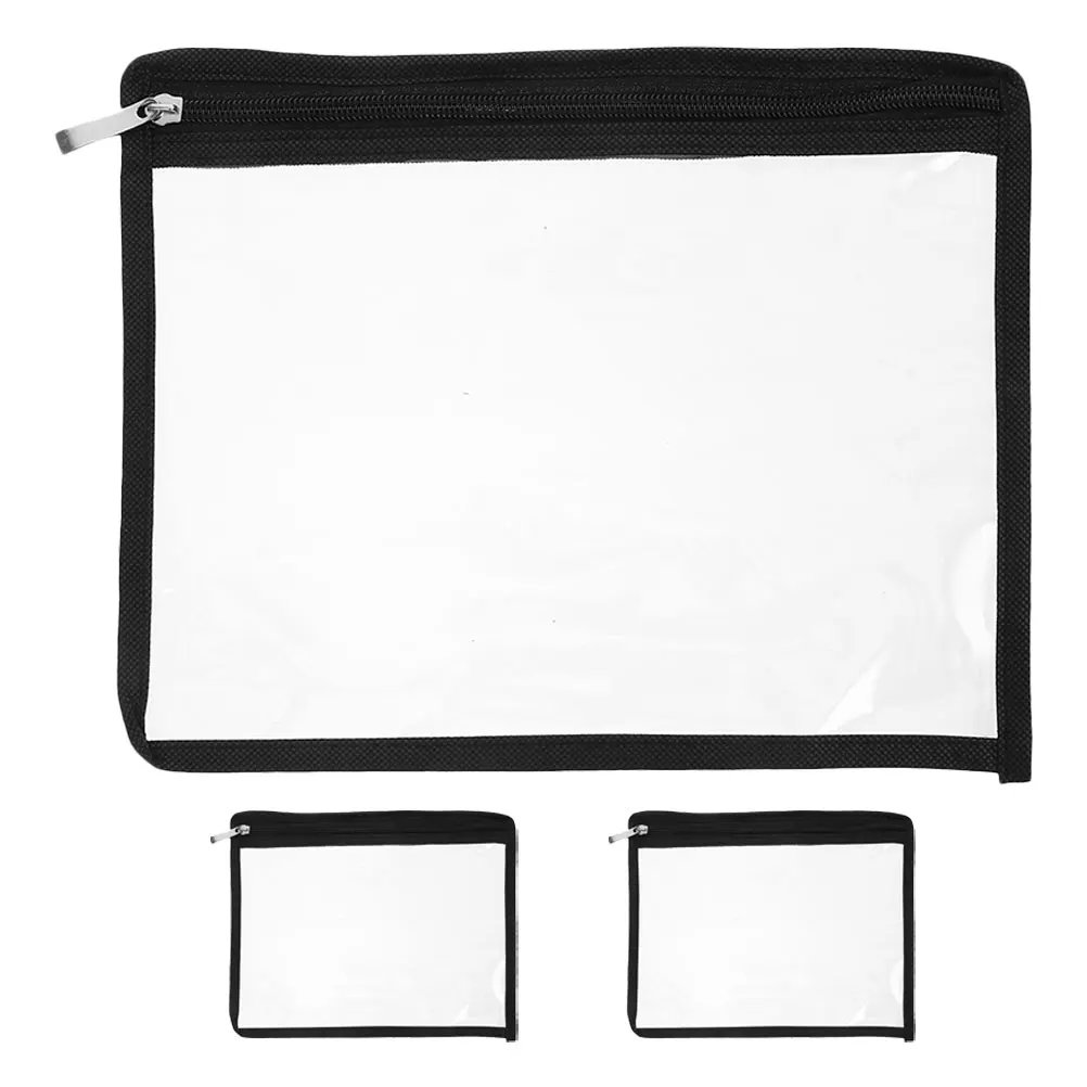 

3pcs Transparent Storage Bag Clear PVC Envelopes Zipper for Documents Travel Small Organizer Pencil Case File Folder
