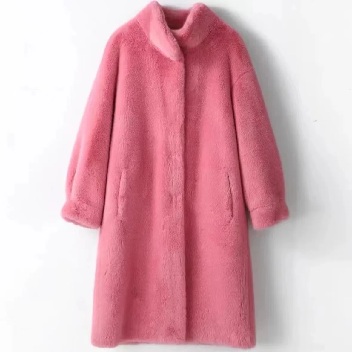 Haining fur autumn and winter thick long standing collar mink fur mink fur integrated environmentally friendly fur coat for