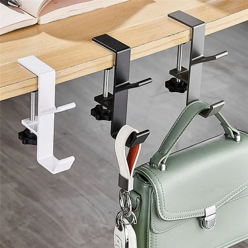AT63-10Pcs Double-Layer Locking Desk Hook Bag Hook Office Desk Mobile Bag Hook Desk Side Table Hook