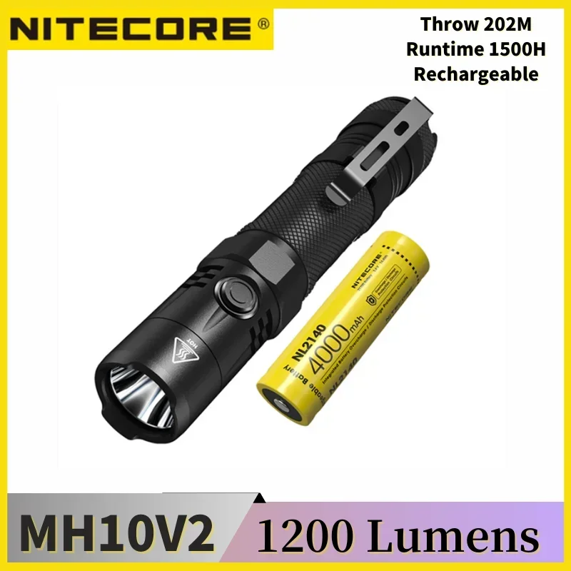 100% Original NITECORE MH10 V2 Flashlight  XP-L2 V6 LED 1200Lumens USB Rechargeable Ultra Light With 18650 Battery