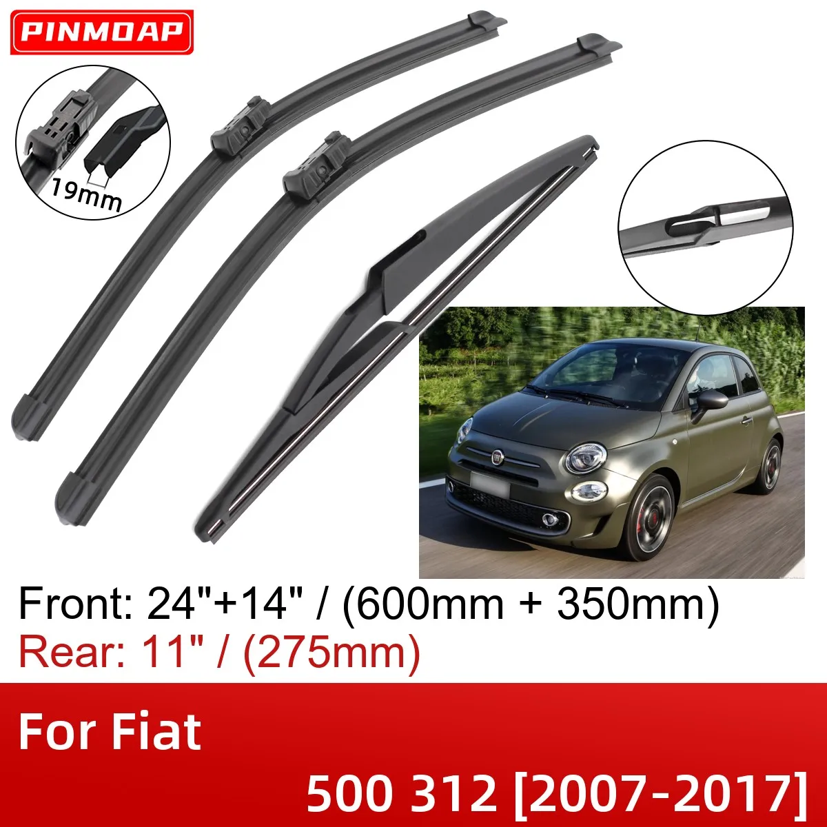 

Щетки стеклоочистителя Передние Задние для Fiat 500 312 2007-2017 24 дюйма + 14 дюймов + 11 дюймов, аксессуары для резака 2011 2012 2013 2014 2015 2016 2017