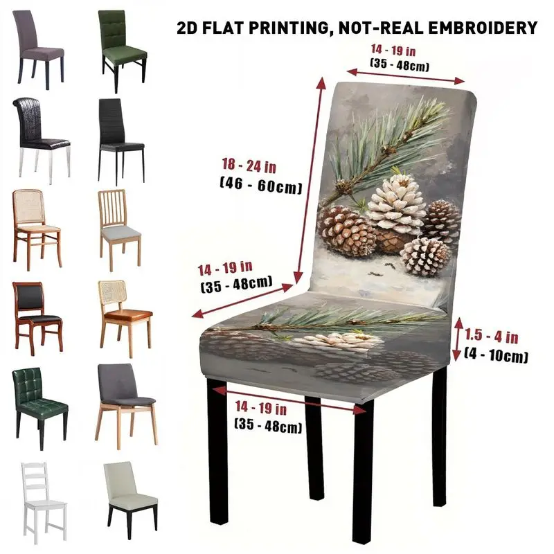4 out of 6 elastic chair covers printed with pinecones and pine branches, suitable for daily decoration in families and hotels