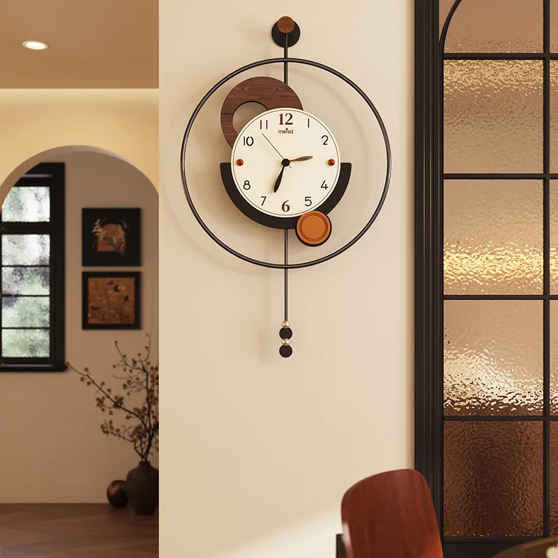 Mid Century Modern Wall Clock Metal Orange Accent Decorative Art Clock for Living Room Bedroom Home Office Decor