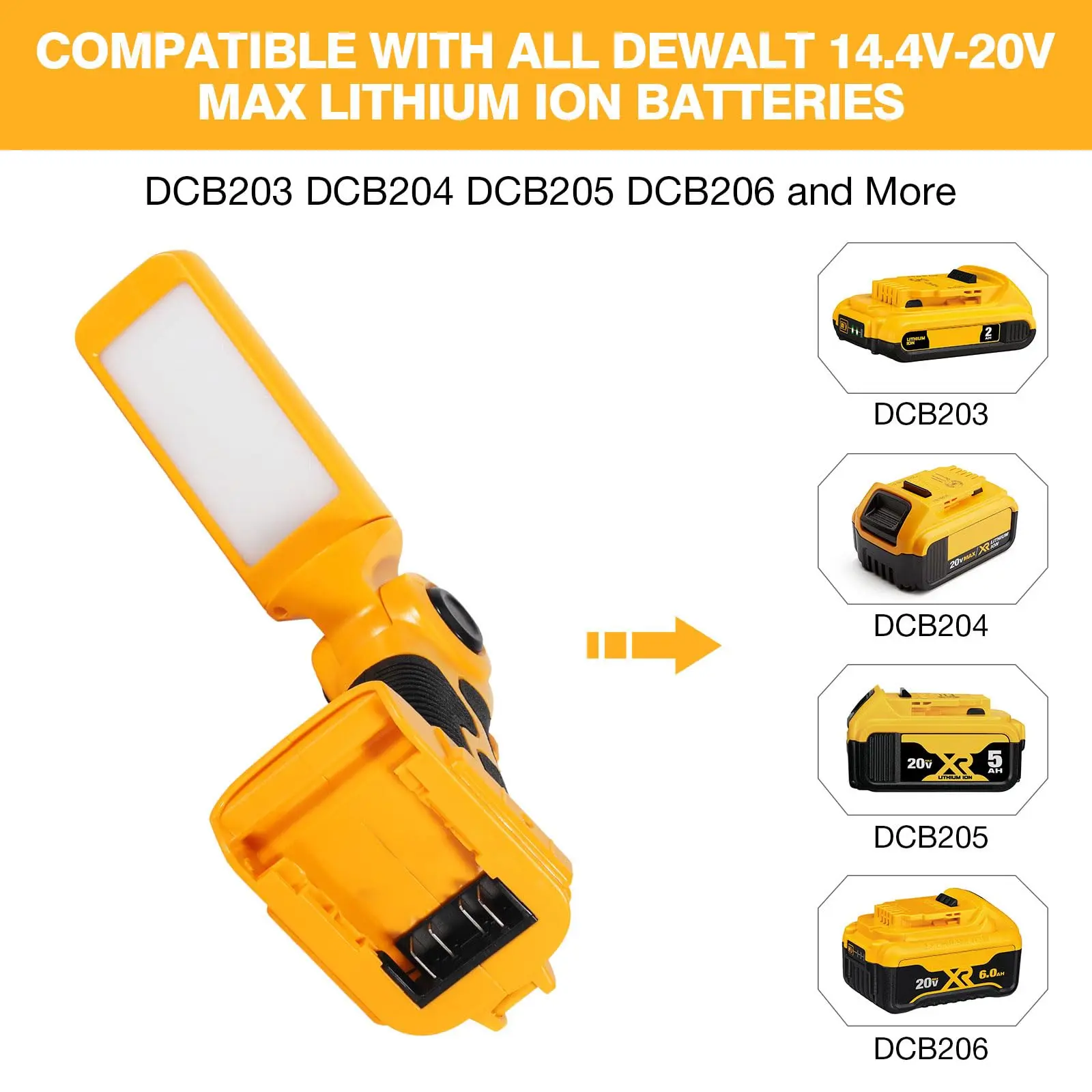 For Dewalt 20V Lithium Ion Batteries Led Work Light 1000LM Cordless Handheld Spotlight with USB Jobsite Light Desk Lamp Powered