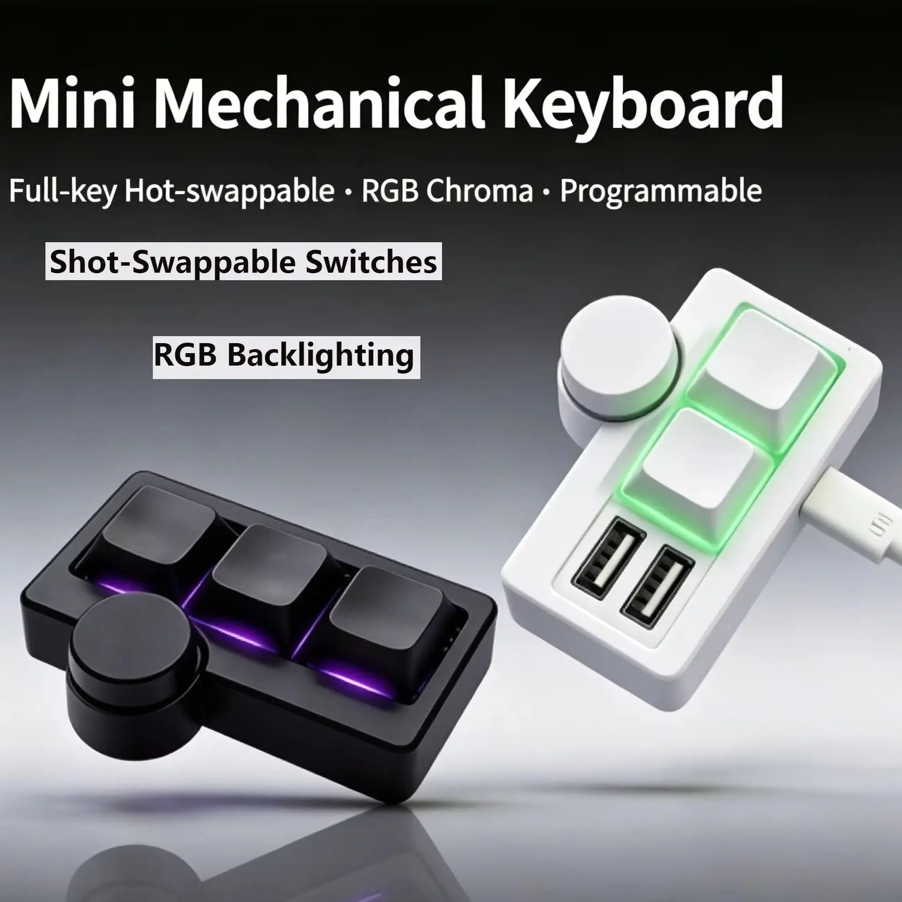Teclado de jogos portátil mini com fio USB RGB, teclado com atalho de senha de uma tecla e múltiplas combinações, com teclas substituíveis a quente, p