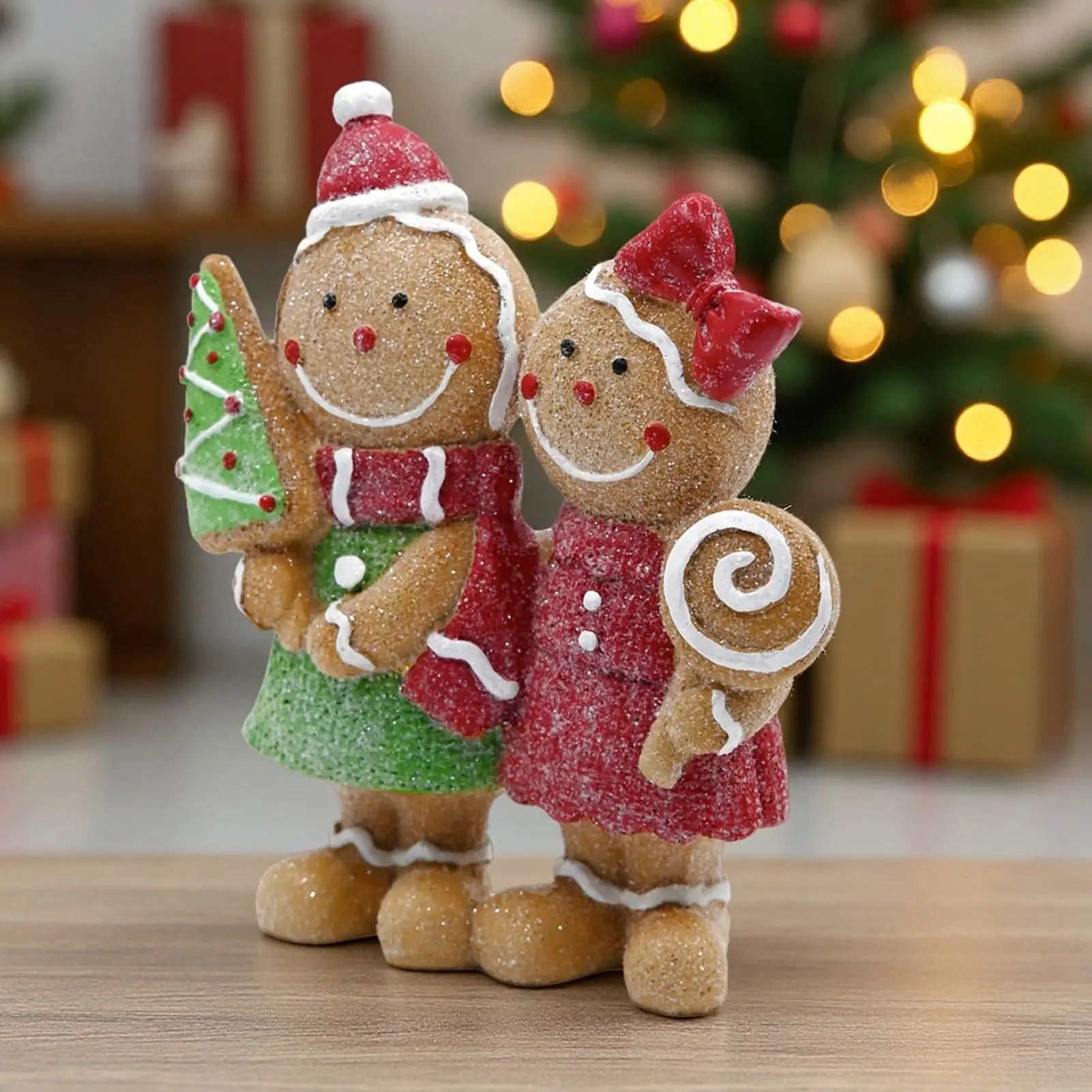 Gingerbread Man Figurine Couple Gingerbread Home Figure Small Christmas Statue For Men Women Kids Girls Boys Dinner Table