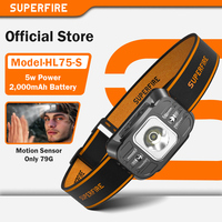 SUPERFIRE HL75 Mini Led Strong Light Headlamp USB Rechageable Motion Sensor Headlight Portable Fishing Camping For Working lamp