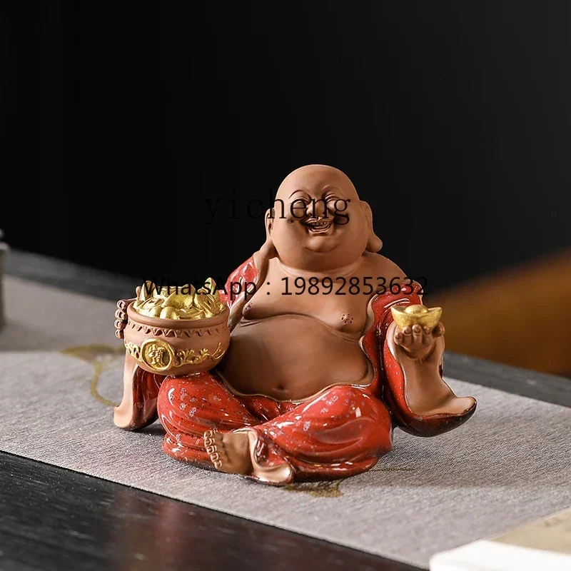 BJ  Ceramic Maitreya Buddha Big Belly Laughing Buddha Smiling Mouth Wealth-Attracting Buddha Statue Ornament