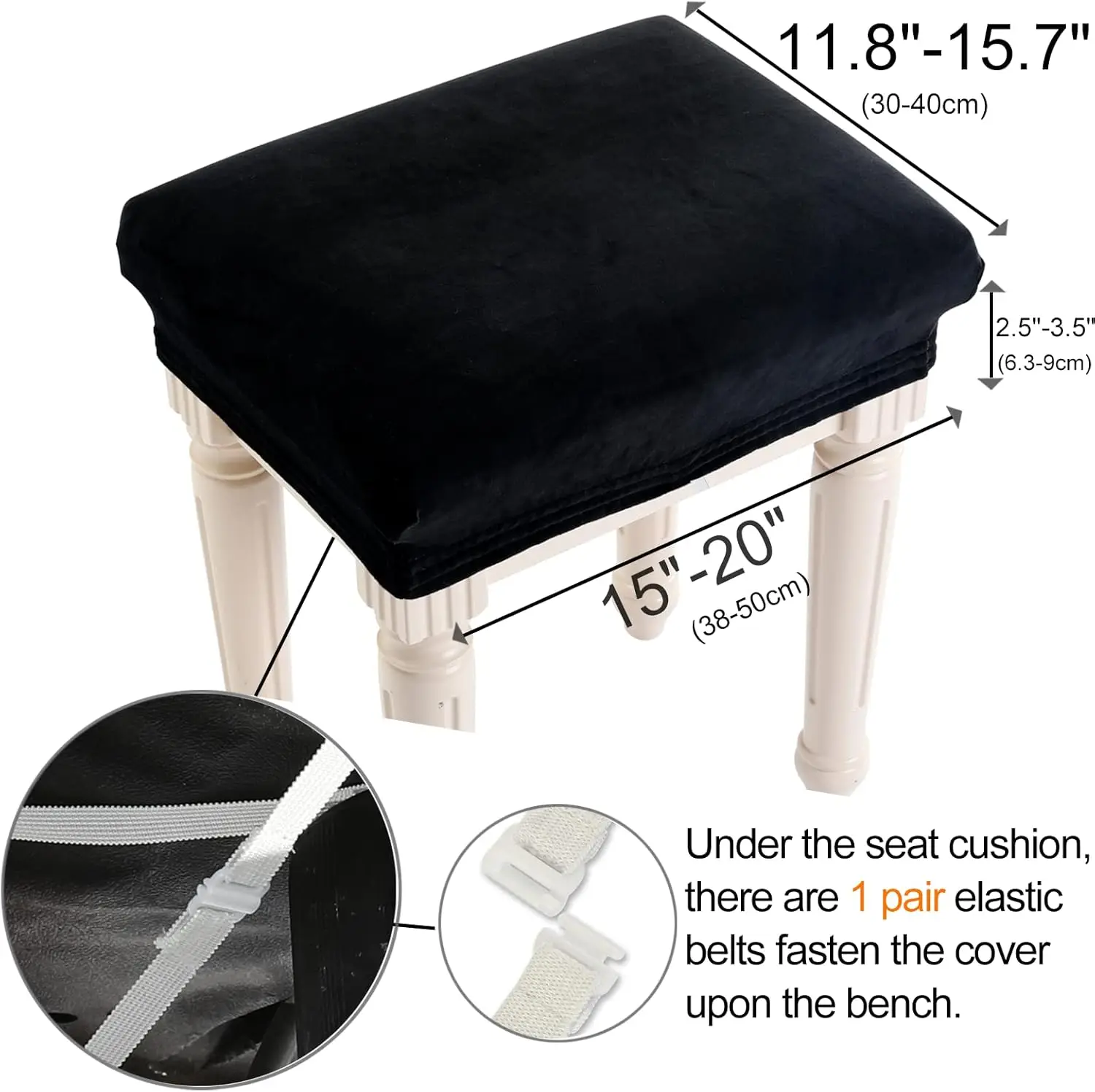 Ensemble de 4 housses de protection lavables en velours super doux, rectangle, noir, 4 points, pour tabouret de bar