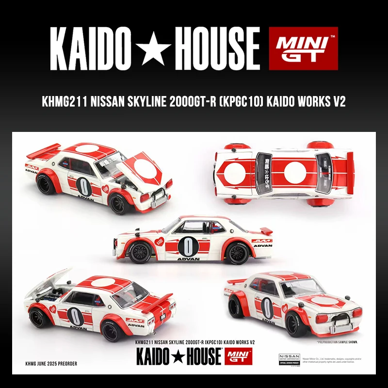 

PreSale KHMG 211 1:64 Nissan Skyline 2000 GT-R KPGC10 Kaido Works V2 Openable Hood Diecast Car Model Kaido House MINIGT