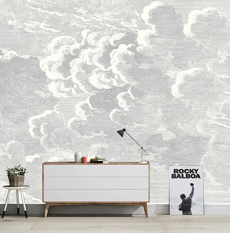 Customizable size wallpaper, black and white, grey sky, cloud mural, home decoration, flat wall, cloud mural 3d wallpaper