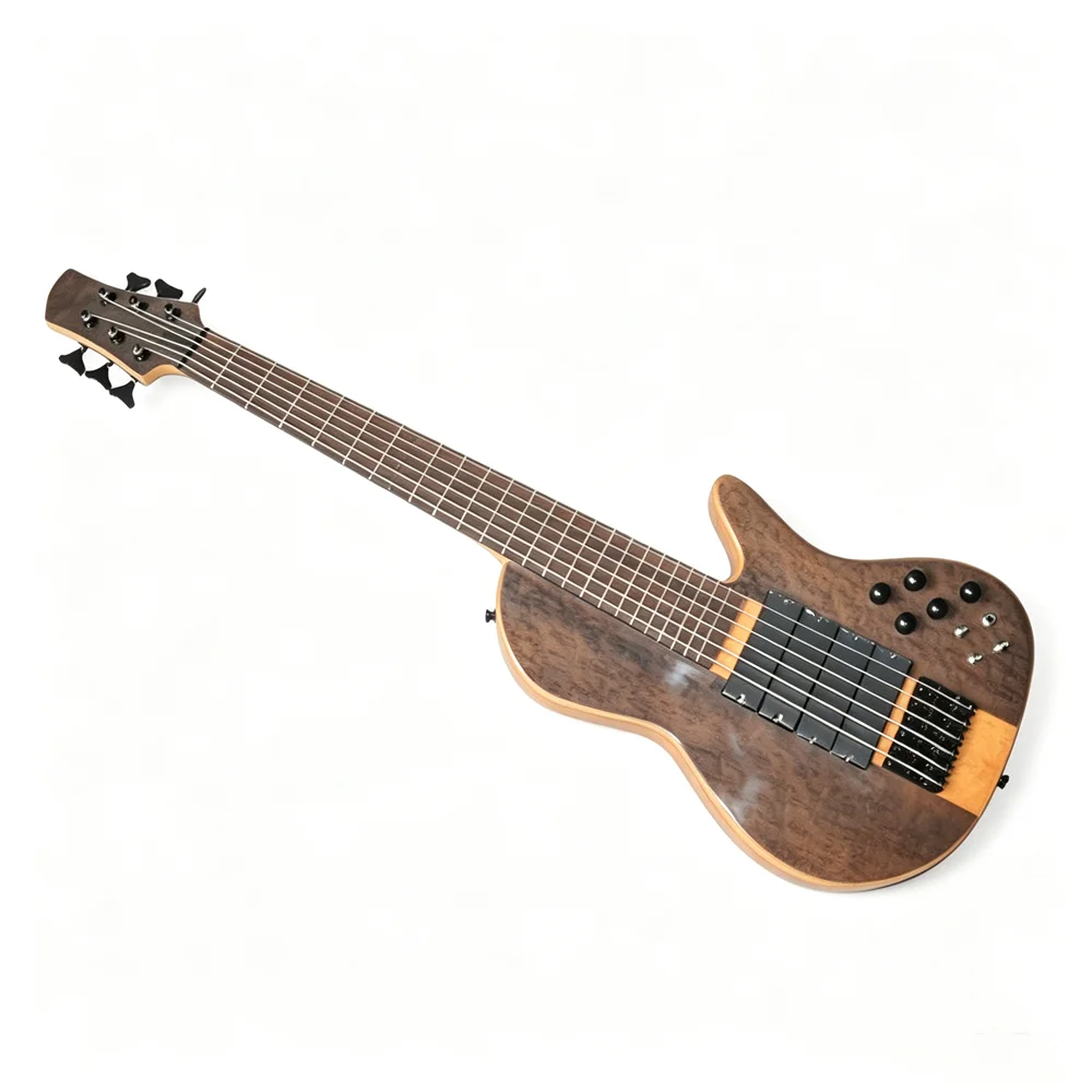6 Strings Electric Bass Guitar With Rosewood Fretboard Black Hardware Birdseye Maple Top Accept Customization