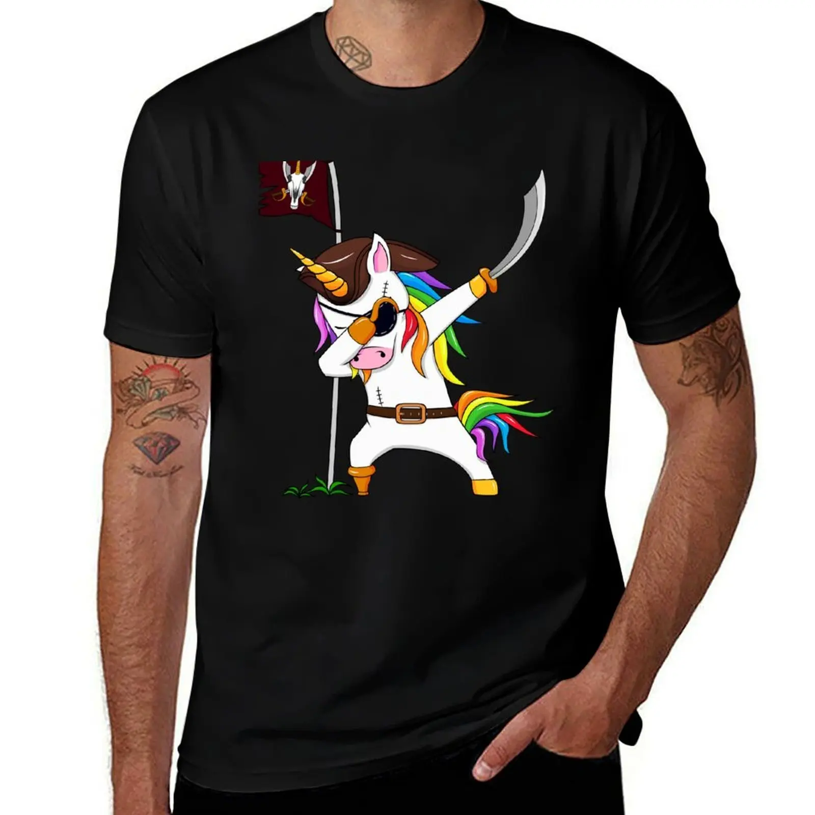 

Funny Eye Patch Pirate Dabbing Unicorn Holding A Sword T-Shirt t shirt for man t shirt custom print t shirt man cotton T-Shirt