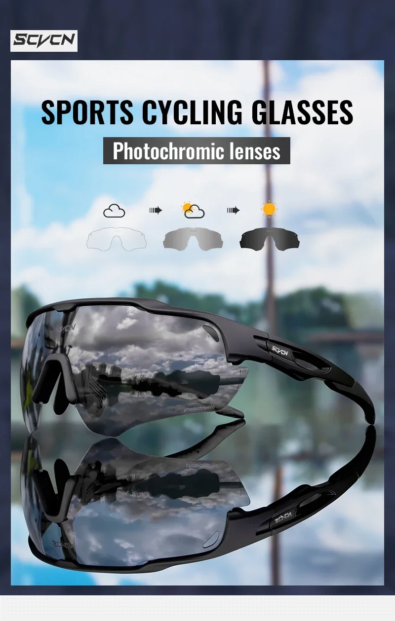 SCVCN Photochrome Sonnenbrille Radsportbrille MTB Fahrradbrille Herren Sportbrille Laufbrille UV400 Schutzbrille – Detail 1