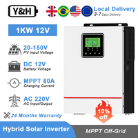 Y&H 1000W Hybrid Solar Inverter 12V 230V off grid Pure Sine Wave Inverter 80A MPPT Solar Charger Max PV input 150V