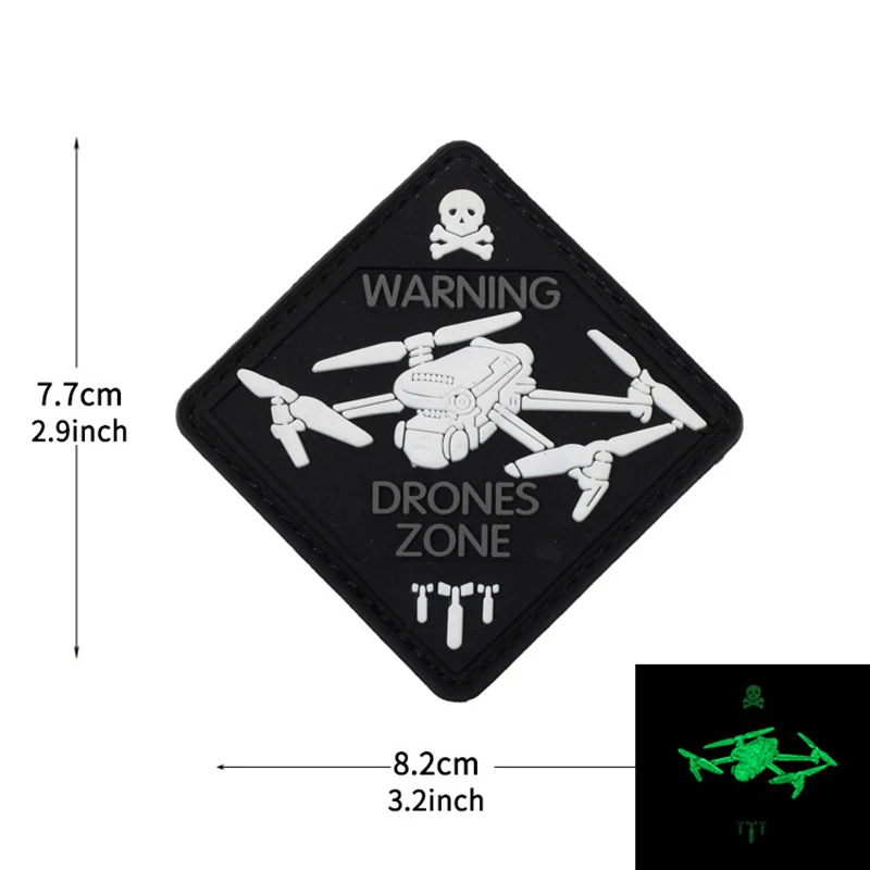 Creative Skeleton Drone 3D PVC Tactical Luminous Patch Stereoscopic Hook Backing Outdoor Backpack Rubber Emblem Embroidery Badge
