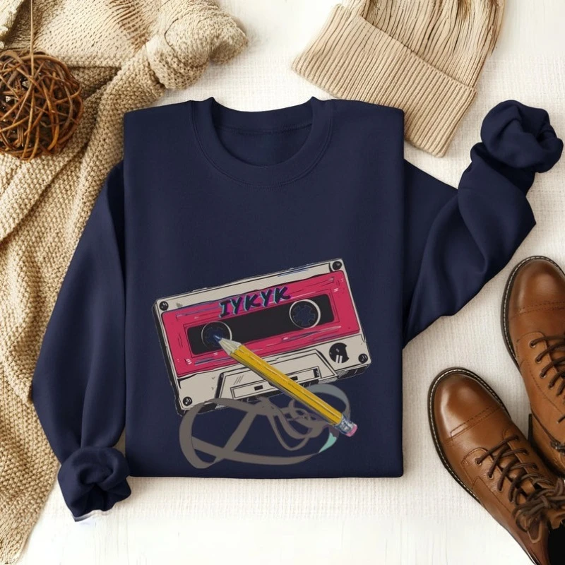 

Retro Cassette Tape Rewind 90s Sweatshirt Pencil Sweater Nostalgic Gift for The 80s Music Enthusiast 1980 School Look Sweatshirt