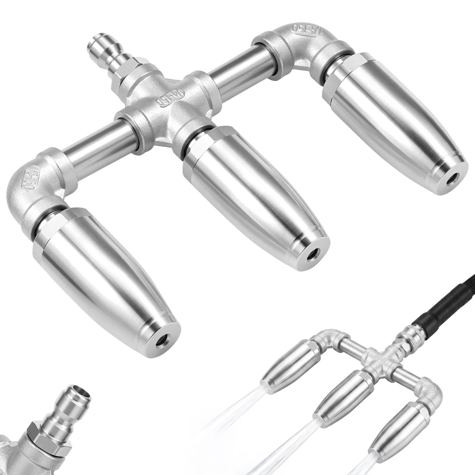 

3 in 1 Pressure Washer Turbo Nozzle 3000PSI Stainless Steel 360 Degree Rotating Spray Tips 1/4" Quick Coupling for Car Wash