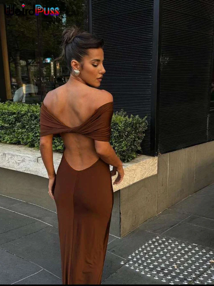 strano gatto slash neck elegante abito solido donna estate cava skinny stretch maxi aderente festa di compleanno streetwear abiti