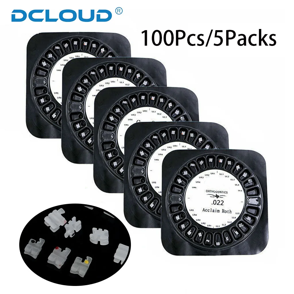 100Pcs/5Packs Dental Kieferorthopädische Keramik Klammern Klammer 5*5 Slot Roth MBT Edgewise 0,022 Haken 345/3 zähne Hosenträger Zahnarzt Materi – Detail 4