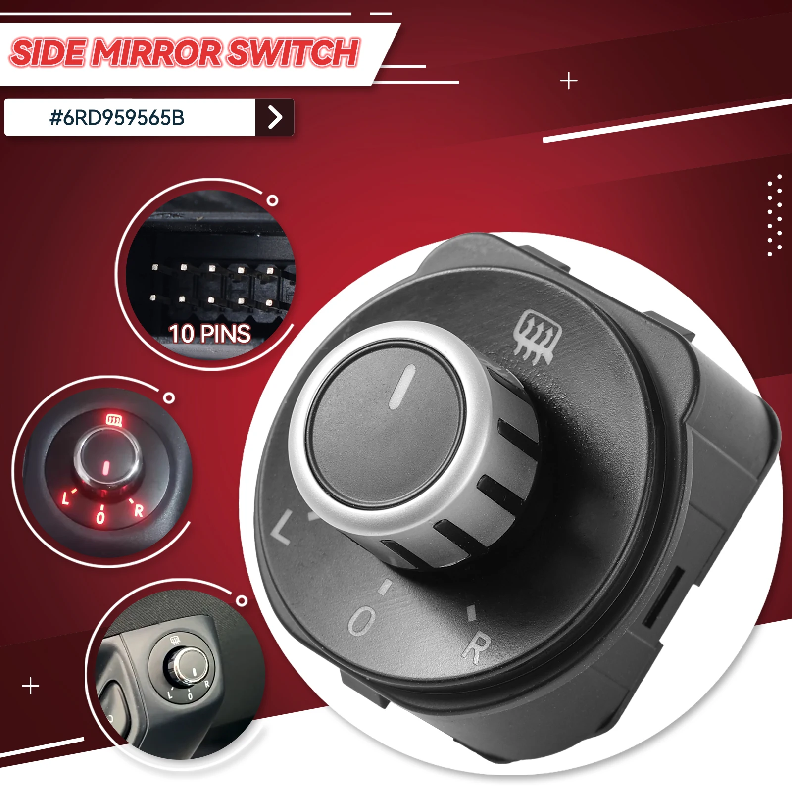 Car Chrome Electric Wing Mirror Adjust Knob Switch Chrome for VW Volkswagen Polo 6R 2011-2016 Hatchback 6RD 959 565B 6RD959565B