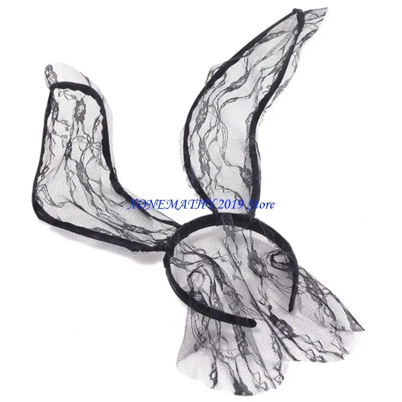 

F42F Sexy Bunny Ear Headband For Women Rabbits Ear Headband Lace Headband Face Veil