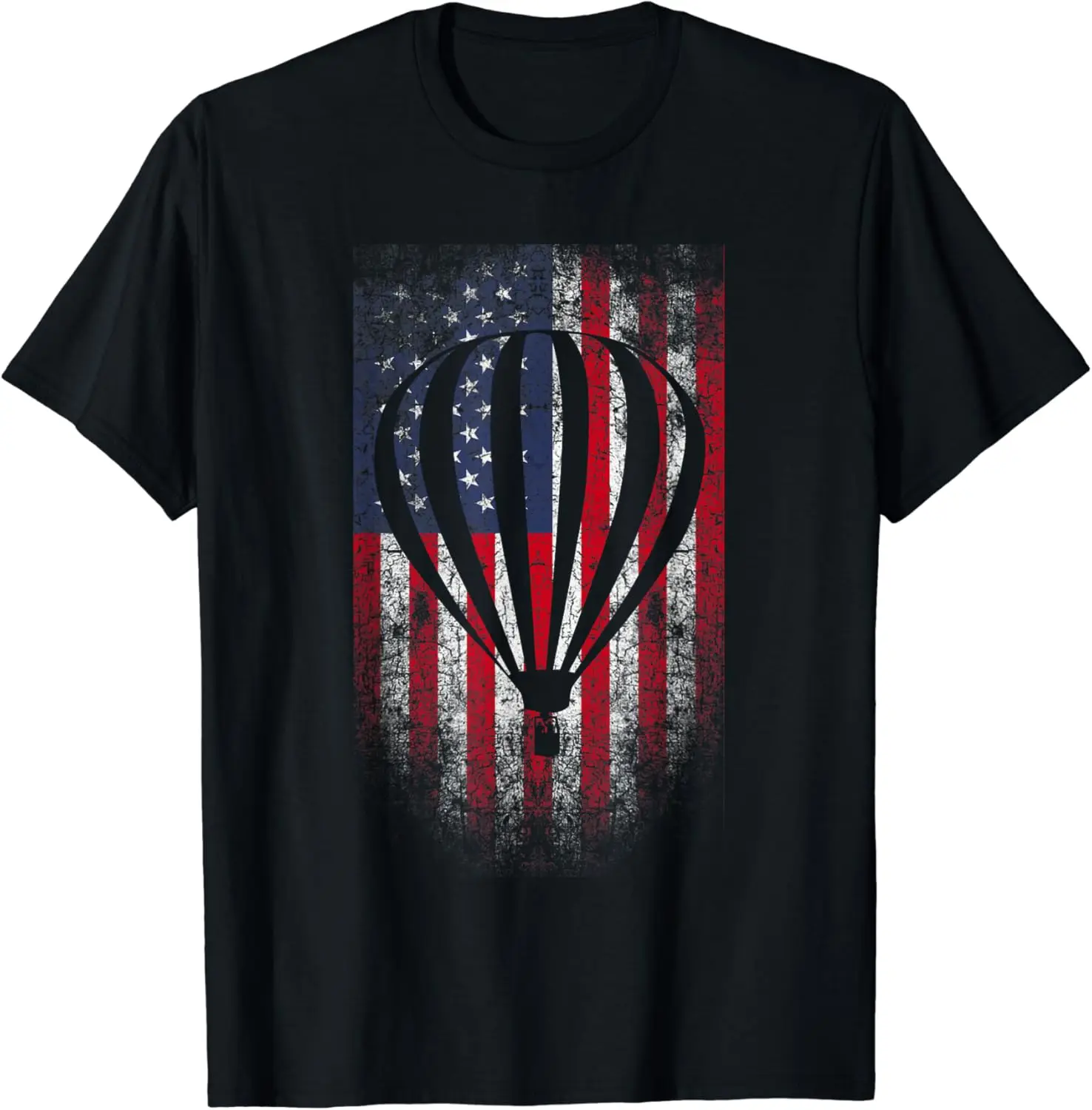 Hot Air Balloon Vintage USA Flag T-Shirt 100% Cotton Streetwear High Quality