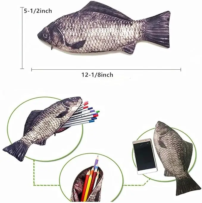 2 Pieces of Simulation Fish-Shaped Pencil Case Pencil Bag Waterproof Pencil Bag Fish Coin Purse Novelty Pencil Bag Interesting