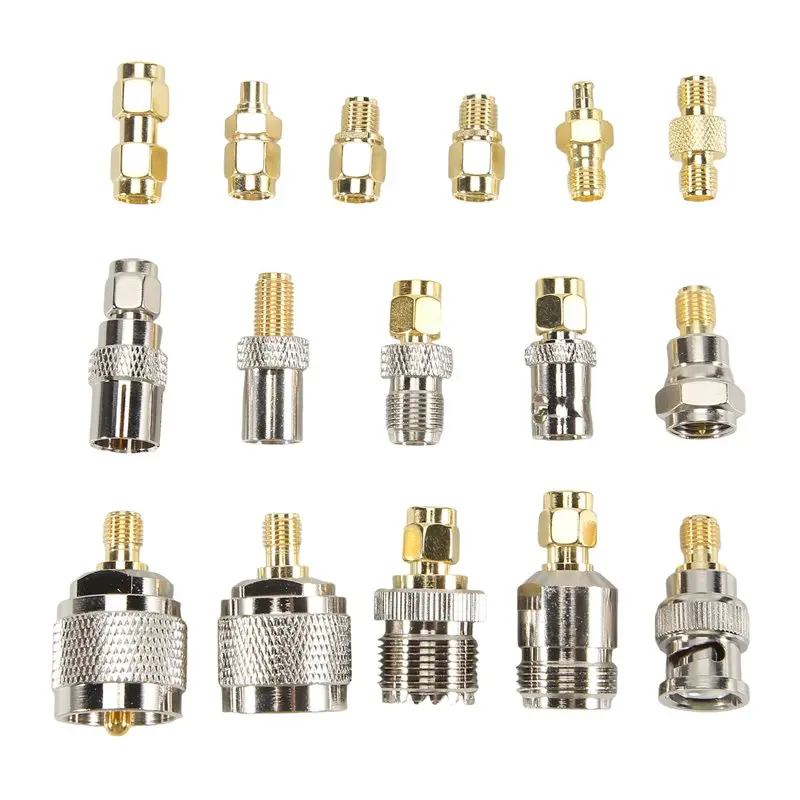 16 Type SMA Connectors SMA Adapter Kits SMA To MCX/TV/F/N/BNC/UHF/RP-SMA Straight Type Nickel Gold Plated Test Connector