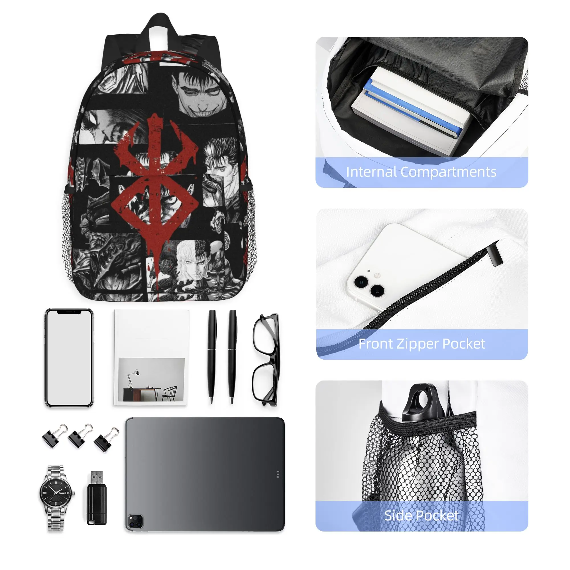 Japan Anime Berserk Swordsman Manga Guts Backpack Hot Sale Daypack Boys Girls BookBag Shoulder Bags for Men Women School Bag