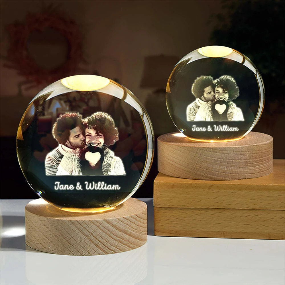 Foto de bola de cristal personalizada, luz LED nocturna para dormitorio, decoración de oficina, regalo de boda, Parentos de pareja, fotos de mascotas, regalos de recuerdo